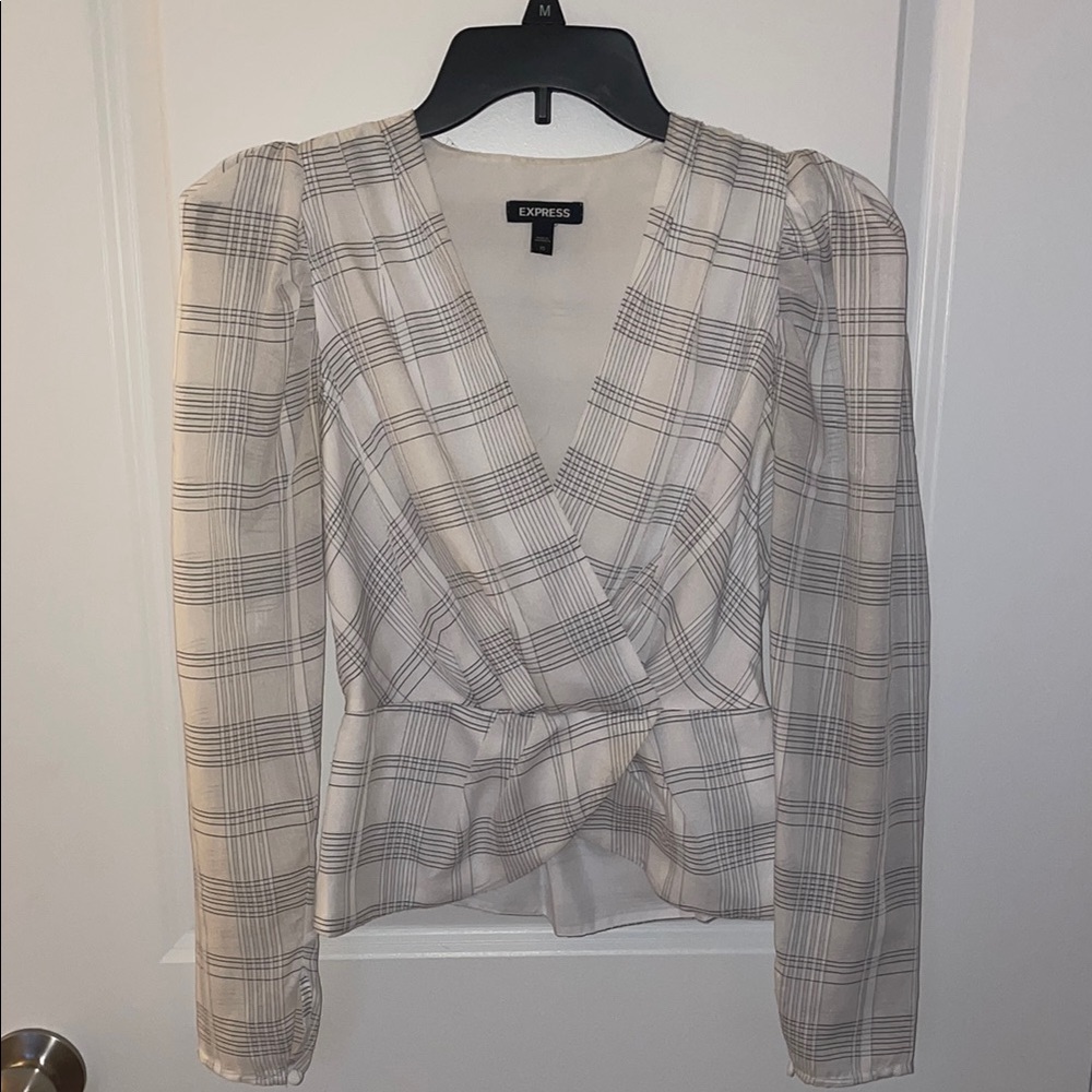 Express Women's Plaid Wrap Top - Cream